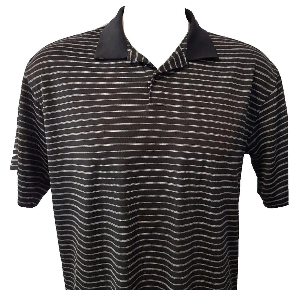 Nike Golf Polo Shirt Men's Large Norm Core Athleisure Black Striped Nike Fit DRY
